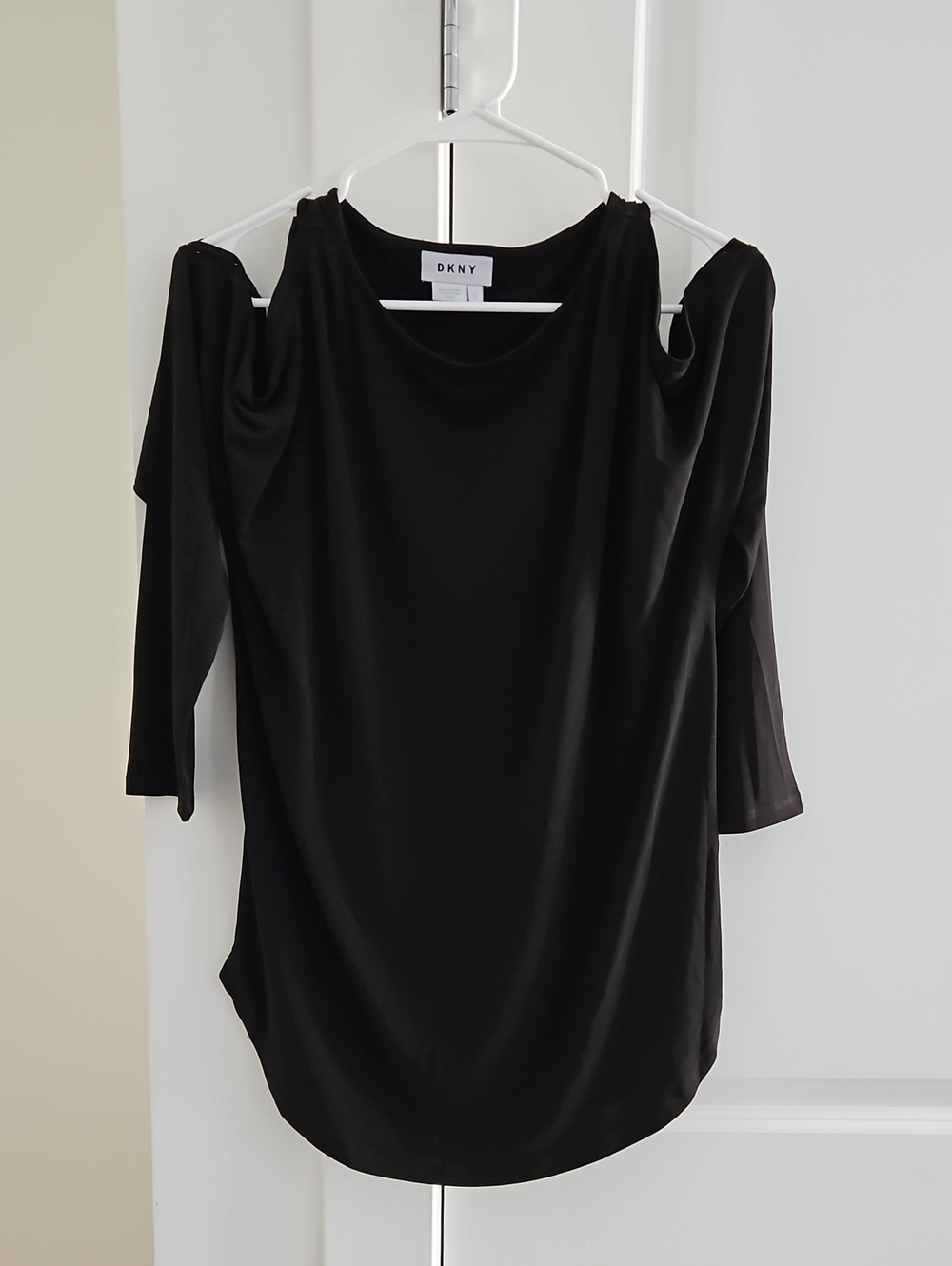 DKNY Black Cold-Shoulder Long Sleeve Top